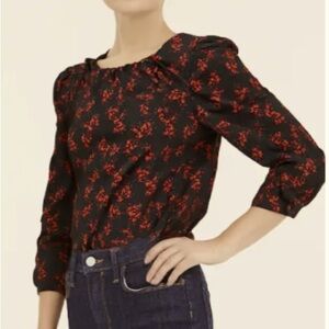 Chic Black and Red Floral Blouse